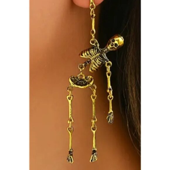 Gothic Punk Skull Dangle Earrings 3.3 Inches in Length - Picture 2 of 3